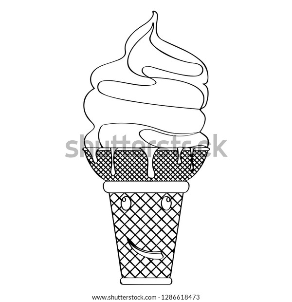 happy ice cream cone outline vector stock vector royalty free 1286618473