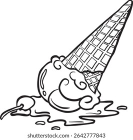 happy ice cream holding cherry vector line art illustration - coloring sheet for all ages