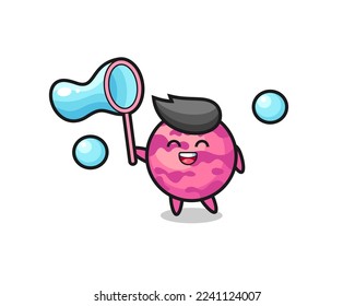 happy ice cream scoop cartoon playing soap bubble , cute style design for t shirt, sticker, logo element