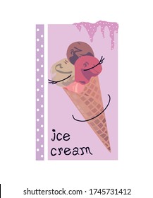 happy ice cream slogan vector, soft colorful 
