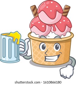 Happy ice cream sundae mascot design with a big glass