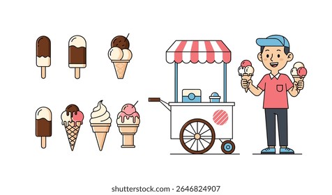 Happy Ice Cream Vendor Serving Delicious Frozen Treats on a Sunny Day