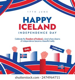 Happy Iceland Independence day. 17th June Happy Iceland independence day celebration banner with its flag color theme. National day of Iceland is celebrated to observe the establishment of country.