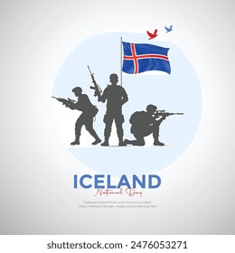 Happy Iceland national Day June 17th Celebration and Soldier Kneeling Vector Illustration. Template for Poster, Banner, Advertising, Greeting Card or Print Design Element