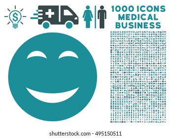 Happy icon with 1000 medical business soft blue vector pictograms. Design style is flat bicolor symbols, white background.