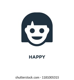 Happy icon. Black filled vector illustration. Happy symbol on white background. Can be used in web and mobile.