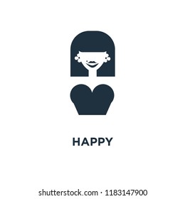 Happy icon. Black filled vector illustration. Happy symbol on white background. Can be used in web and mobile.