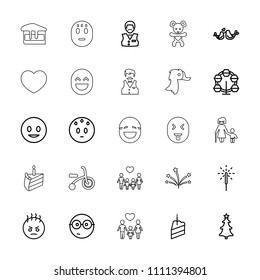 Happy icon. collection of 25 happy outline icons such as casino boy, smiling emot, sweating emot, nerd emoji, carousel, lovebirds. editable happy icons for web and mobile.