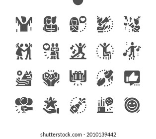 Happy Icon. Joyful Guy. Feeling Love. Celebration. Music And Dancing. Champagne, Fireworks And Joy. Vector Solid Icons. Simple Pictogram