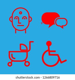 happy icon set about indian, baby carriage, conversation and wheelchair vector set