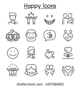 Happy icon set in thin line style