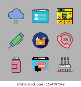 happy icon set. vector set about highlighter, browser, deodorant and groceries icons set.