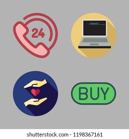 happy icon set. vector set about laptop, buy, customer service and charity icons set.