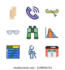 happy icon set. vector set about browser, phone call, glasses and retirement icons set.