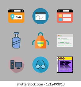 happy icon set. vector set about apron, shampoo, glasses and browser icons set.