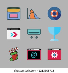 happy icon set. vector set about christmas sock, air conditioner, lifeguard and browser icons set.