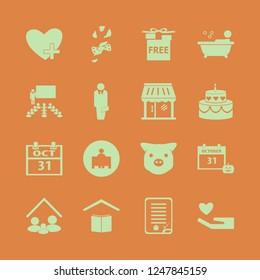 happy icon. happy vector icons set school, person in bath, piggy face and free gifts