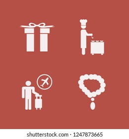 happy icon. happy vector icons set gift, necklace, tourist flying and chef ladle