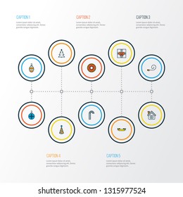 Happy icons colored line set with christmas tree, candy cane, party hat christmas ball elements. Isolated vector illustration happy icons.
