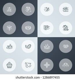 Happy icons line style set with gift sack, festive bow, santa claus and other pigeon elements. Isolated vector illustration happy icons.
