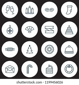 Happy icons set with candy cane, hand fan, festive mask doughnut elements. Isolated vector illustration happy icons.