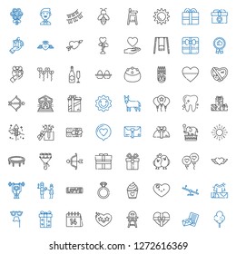 happy icons set. Collection of happy with cotton candy, love letter, gift, baby chair, heart, valentines day, mask, gifts, swing, cake, engagement ring. Editable and scalable happy icons.