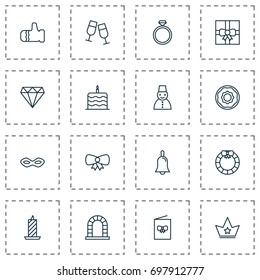 Happy Icons Set. Collection Of Fire Wax, Celebration Cake, Snow Person And Other Elements. Also Includes Symbols Such As Gauntlet, Brioche, Carnival.