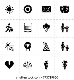 Happy icons. vector collection filled happy icons. includes symbols such as sheep, sun, carrot, balloon, broken heart, fireworks, party hat. use for web, mobile and ui design.