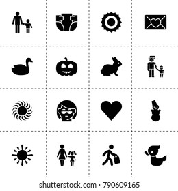 Happy icons. vector collection filled happy icons. includes symbols such as duck, sun, rabbit, pumpkin, snowman, grandmother. use for web, mobile and ui design.