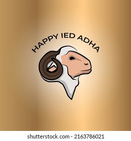 Happy Ied Adha With Head Goat Vector Illustration. Selamat Idul Adha Dengan Kepala Kambing. 