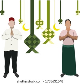 Happy ied fitr ramadan to syawal muslim couple in islam. Wear muslim dressed and simple dressed using sarung. Happy Mubarak.
