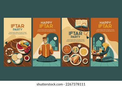 Feliz diseño de historias en medios sociales de la familia Iftar Moslem