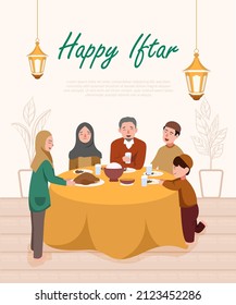 Happy Iftar Moslem Family Vector Illustration