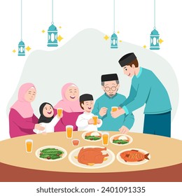 Happy iftar party ramadan concept art illustration