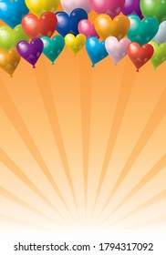happy and happy image of a background image with heart balloons  illustration, Orange intensive lines background.