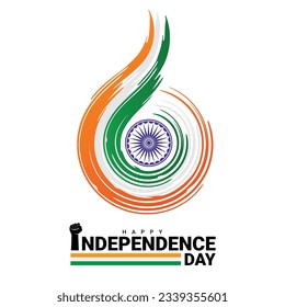 Happy independece day greeting with grunge brush indian flag logo