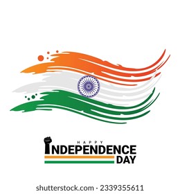 Happy independece day greeting with grunge brush indian flag logo