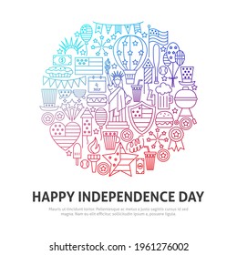 Happy Independence Circle Concept. Vector Illustration of Outline Design.