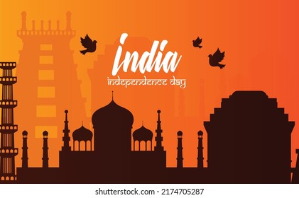 Feliz Día de la Independencia 15 de agosto Feliz Día de la Independencia de India, chica corriendo con bandera india.ilustración vectorial.saludo
