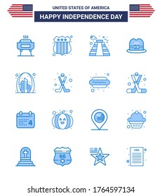 Happy Independence Day 16 Blues Icon Pack for Web and Print landmark; building; building; arch; cap Editable USA Day Vector Design Elements