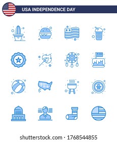 Happy Independence Day 16 Blues Icon Pack for Web and Print usa; drink; flag; glass; drink Editable USA Day Vector Design Elements