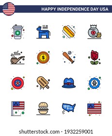 Happy Independence Day 16 Flat Filled Lines Icon Pack for Web and Print usa; smoke; hotdog; pipe; money Editable USA Day Vector Design Elements