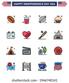 Happy Independence Day 16 Flat Filled Lines Icon Pack for Web and Print day; muffin; food; dessert; party Editable USA Day Vector Design Elements
