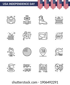 Happy Independence Day 16 Lines Icon Pack for Web and Print location; independence; american; holiday; day Editable USA Day Vector Design Elements