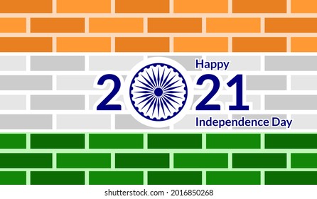 Happy Independence Day 2021 abstract graphic. Indian flag made with tricolors of Indian flag.