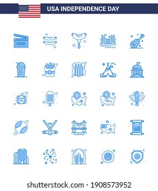 Happy Independence Day 25 Blues Icon Pack for Web and Print america; usa; gate; music; usa Editable USA Day Vector Design Elements
