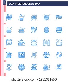 Happy Independence Day 25 Blues Icon Pack for Web and Print usa; map; security; american; protection Editable USA Day Vector Design Elements