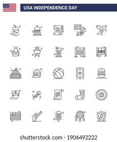 Happy Independence Day 25 Lines Icon Pack for Web and Print sausage; food; paper; american; speaker Editable USA Day Vector Design Elements