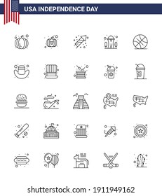 Happy Independence Day 25 Lines Icon Pack for Web and Print hat; american; landmark; usa; ball Editable USA Day Vector Design Elements