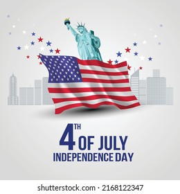 happy independence day. 3d flag with statue of liberty. vector illustration design